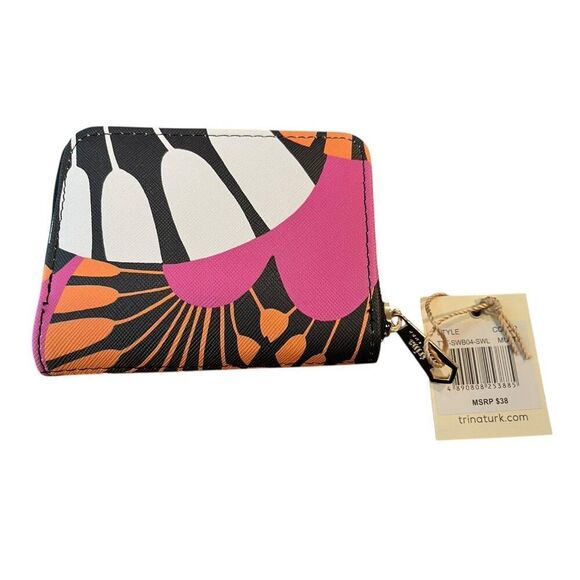 Trina Turk Pink Black Whitel Zip ARoundWallet CardHolder Gift Boxed NWT - Picture 2 of 5